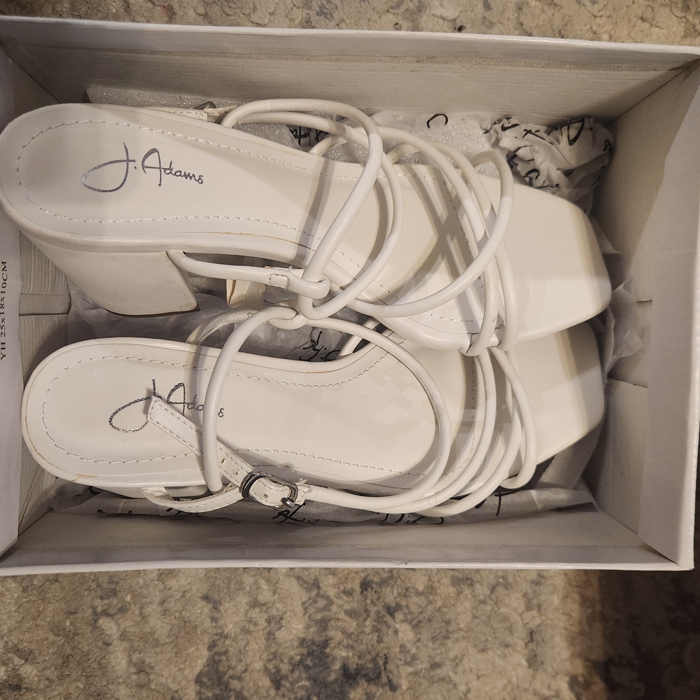 Adams White Strappy Square-Toe Platform Heels
